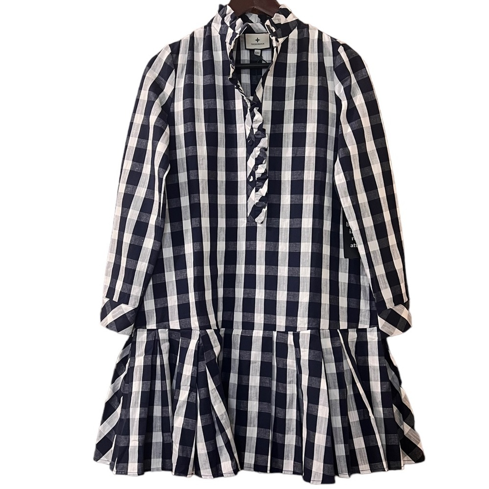 Tuckernuck Linen Blend Tate Dress Navy Check Mini Sz XXS